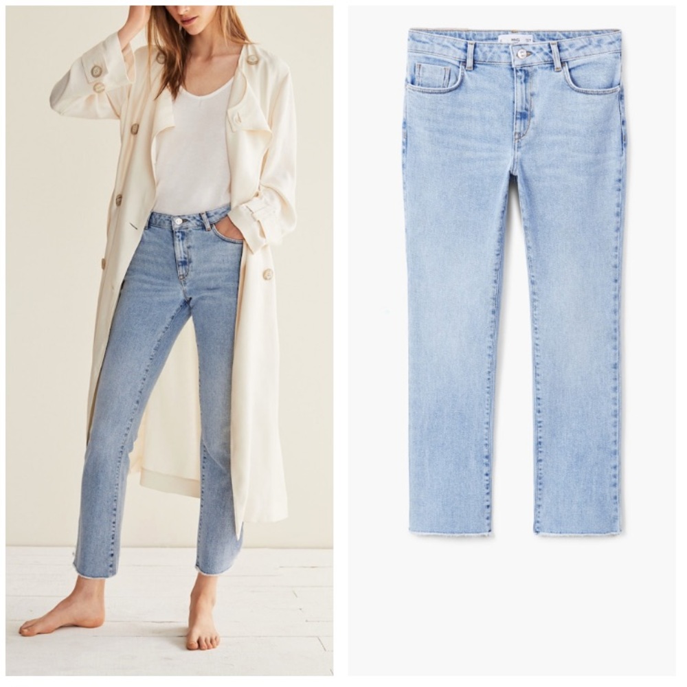 MANGO straight cropped blue jeans